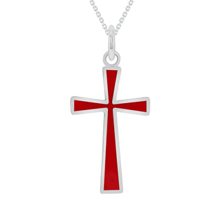 Dainty Cross Pendant Necklace in Solid 14K Gold, Red Enamel (Size Options Available)