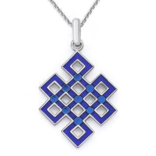 Eternal Endless Knot with Blue Enamel in Sterling Silver or Solid 14k Gold