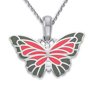 Butterfly Pendant Necklace in Solid 14k Gold, Enamel Color Options