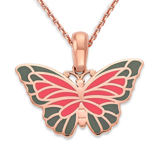 Butterfly Pendant Necklace in Solid 14k Gold, Enamel Color Options