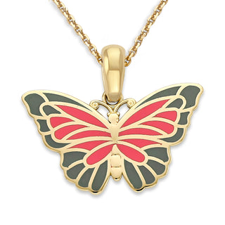 Butterfly Pendant Necklace in Solid 14k Gold, Enamel Color Options