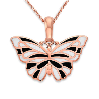 Butterfly Pendant Necklace in Solid 14k Gold, Enamel Color Options