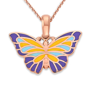 Butterfly Pendant Necklace in Solid 14k Gold, Enamel Color Options