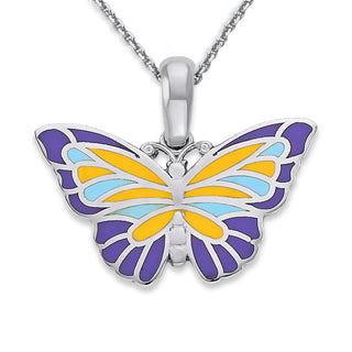 Butterfly Pendant Necklace in Solid 14k Gold, Enamel Color Options