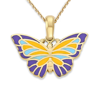 Butterfly Pendant Necklace in Solid 14k Gold, Enamel Color Options