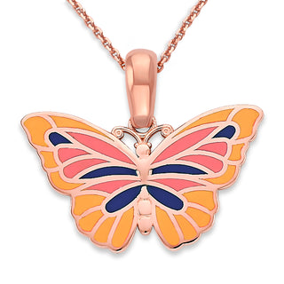 Butterfly Pendant Necklace in Solid 14k Gold, Enamel Color Options