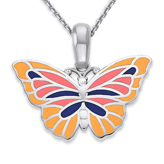 Butterfly Pendant Necklace in Solid 14k Gold, Enamel Color Options