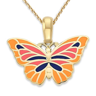 Butterfly Pendant Necklace in Solid 14k Gold, Enamel Color Options