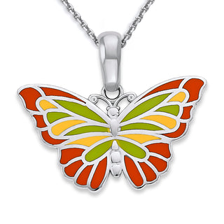 Butterfly Pendant Necklace in Solid 14k Gold, Enamel Color Options