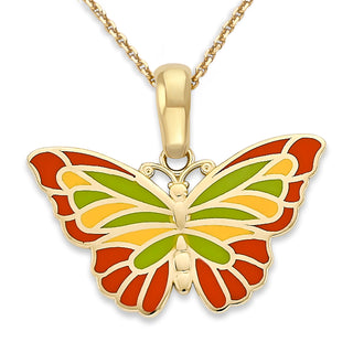 Butterfly Pendant Necklace in Solid 14k Gold, Enamel Color Options