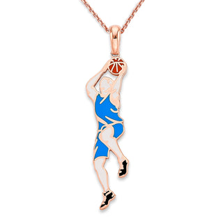 Basketball Player Pendant Necklace in Solid 14k Gold, Enamel Color Options