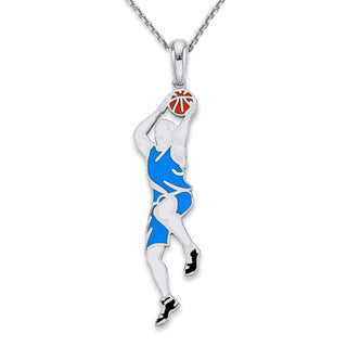 Basketball Player Pendant Necklace in Solid 14k Gold, Enamel Color Options