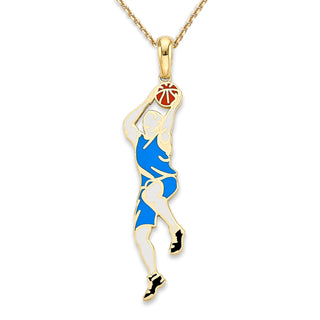 Basketball Player Pendant Necklace in Solid 14k Gold, Enamel Color Options