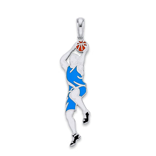 Basketball Player Pendant Necklace in Solid 14k Gold, Enamel Color Options