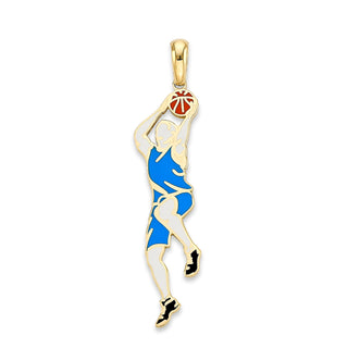 Basketball Player Pendant Necklace in Solid 14k Gold, Enamel Color Options