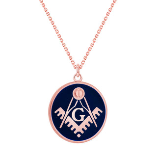 Freemason/Masonic Symbol Pendant Necklace in Solid Gold, Blue Enamel