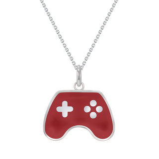 Gaming Controller Pendant Necklace in Sterling Silver (Available in 3 Enamel Colors)