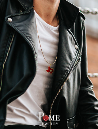 Texas State Pendant Necklace in Solid Gold, Red Enamel