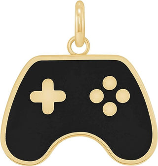 Gaming Controller Pendant Necklace in Solid Gold, Black Enamel