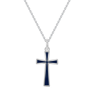 Dainty Cross Pendant Necklace in Solid 14K Gold, Blue Enamel (Size Options Available)