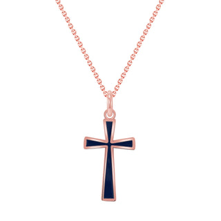 Dainty Cross Pendant Necklace in Solid 10K Gold, Blue Enamel (Size Options Available)