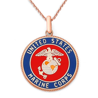 US Marine Corps Pendant Necklace in Solid Gold, Red & Blue Enamel