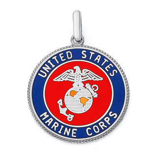 US Marine Corps Pendant Necklace in Solid Gold, Red & Blue Enamel