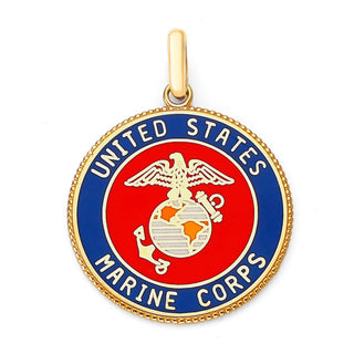 US Marine Corps Pendant Necklace in Solid Gold, Red & Blue Enamel