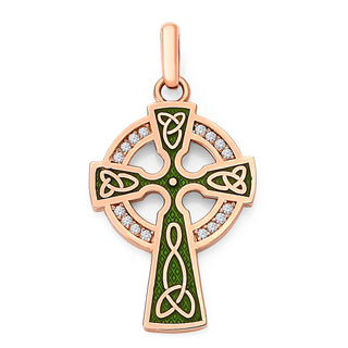 Diamond Celtic Cross Pendant Necklace in Solid 14k Gold