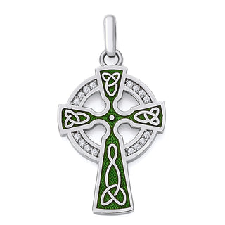 CZ Celtic Cross Pendant Necklace in Sterling Silver