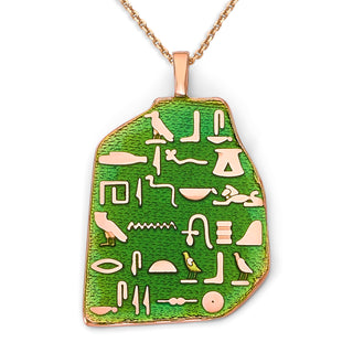 Egyptian Stone Slab Pendant Necklace in Solid Gold with Green Enamel