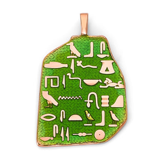 Egyptian Stone Slab Pendant Necklace in Solid Gold with Green Enamel