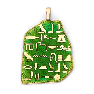 Egyptian Stone Slab Pendant Necklace in Solid Gold with Green Enamel