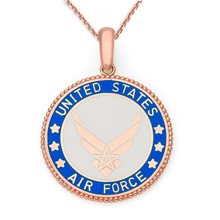 US Air Force Double Sided Pendant Necklace with Lord's Prayer in Solid Gold, Blue & White Enamel