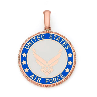 US Air Force Double Sided Pendant Necklace with Lord's Prayer in Solid Gold, Blue & White Enamel