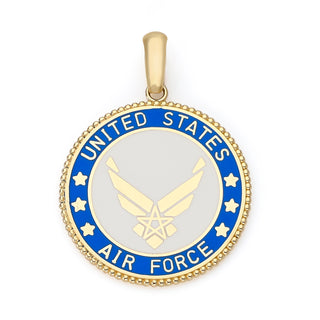 US Air Force Double Sided Pendant Necklace with Lord's Prayer in Solid Gold, Blue & White Enamel