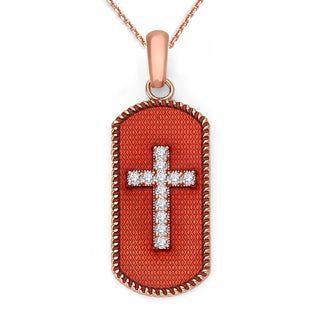 Diamond Cross with Red Enamel Pendant Necklace in Solid Gold