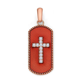 Diamond Cross with Red Enamel Pendant Necklace in Solid Gold