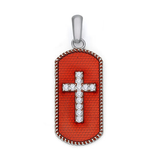 CZ Cross with Red Enamel Pendant Necklace in Sterling Silver, Cubic Zirconia