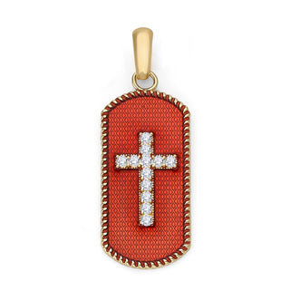 Diamond Cross with Red Enamel Pendant Necklace in Solid Gold