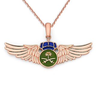 Saudi Arabian Air Force Wings Pendant Necklace in Solid Gold