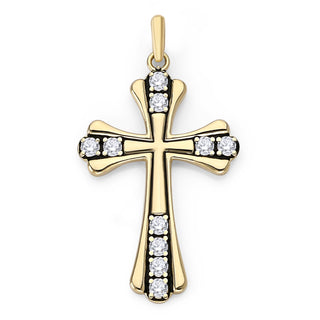 Diamond Studded Cross Pendant Necklace in Solid Gold, Black Enamel