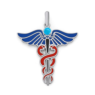 Caduceus Pendant Necklace with Turquoise Stone in Solid Gold