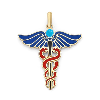 Caduceus Pendant Necklace with Turquoise Stone in Solid Gold