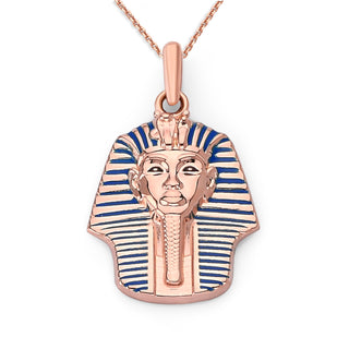 Pharaoh Pendant Necklace in Solid Gold with Blue Enamel