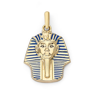 Pharaoh Pendant Necklace in Solid Gold with Blue Enamel