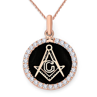 Freemason Diamond Pendant Pendant Necklace in Solid Gold, Masonic Square & Compass