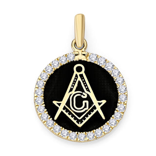 Freemason Diamond Pendant Pendant Necklace in Solid Gold, Masonic Square & Compass