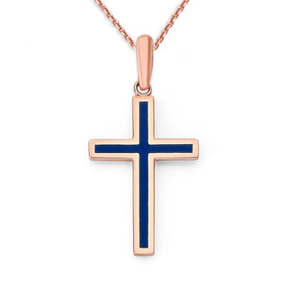 Enameled Cross Necklace in Solid 14k Gold, Large Pendant