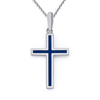 Enameled Cross Necklace in Solid 14k Gold, Large Pendant